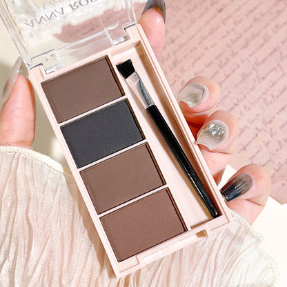 4-Color Eyebrow Powder Set – Gray & Brown Matte Tones | Long-Lasting Fill & Color Rendering with Brushes