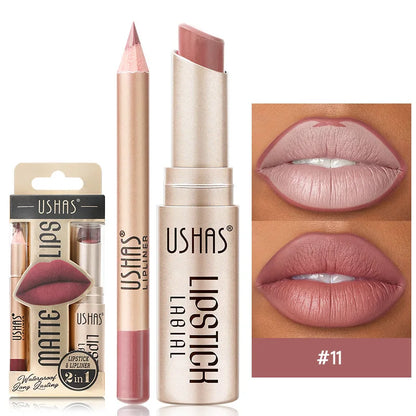 USHAS 12-Color Lip Liner + Lipstick Set – Easy Coloring, Matte, Long-Lasting Nude & Red Lipstick - Beauty & Beyond