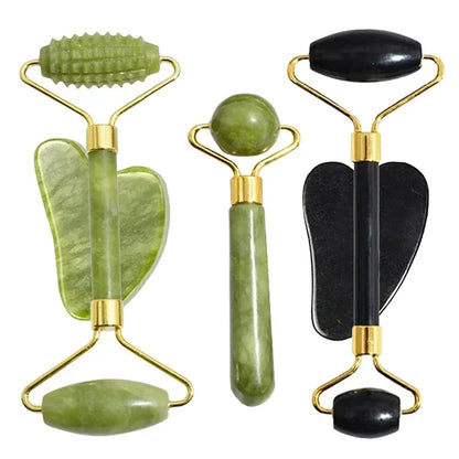 Natural Jade Roller & Gua Sha Set - Stone Massager for Face, Neck, Eye Care, Lifting, Spa Tools