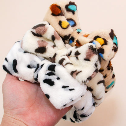 Leopard Spa Headband - Soft Coral Fleece, Cute Bow, Face Wash & Makeup Wrap for Women & Girls