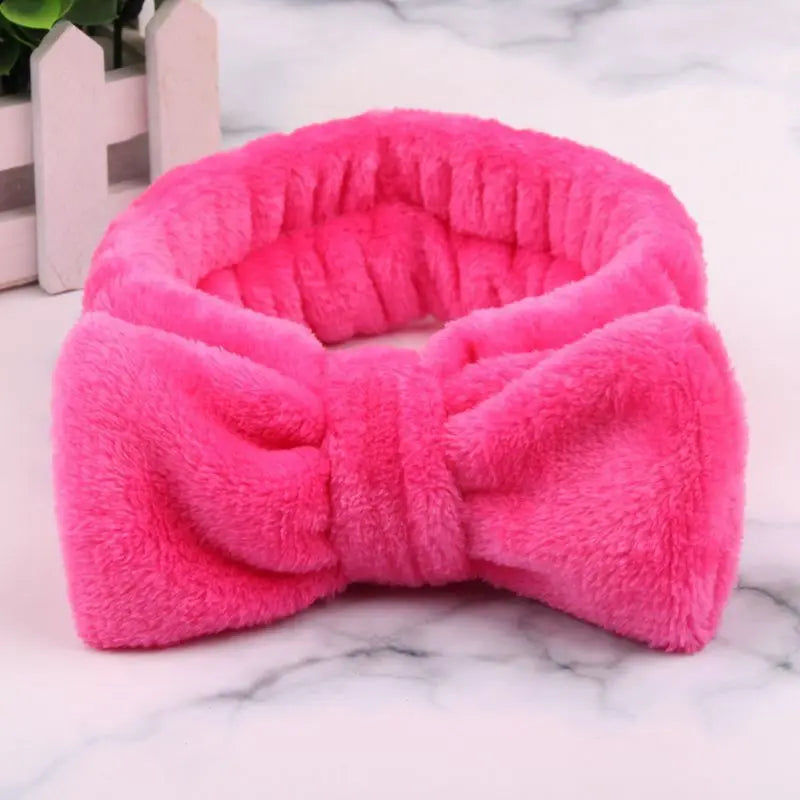 Spa Headband Bow - Soft Coral Fleece for Makeup, Shower, Face Washing, Hair Accessory