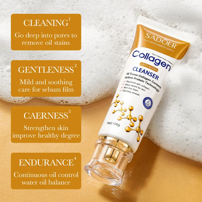 SADOER Collagen Facial Cleanser - Firming, Moisturizing Foam Face Wash & Skincare - Beauty & Beyond