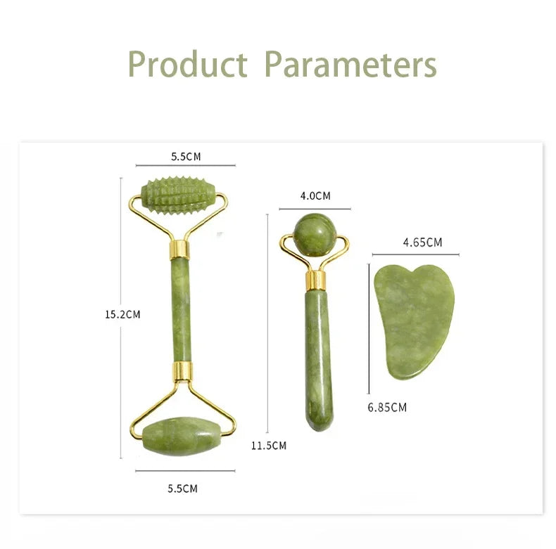 Natural Jade Roller & Gua Sha Set - Stone Massager for Face, Neck, Eye Care, Lifting, Spa Tools