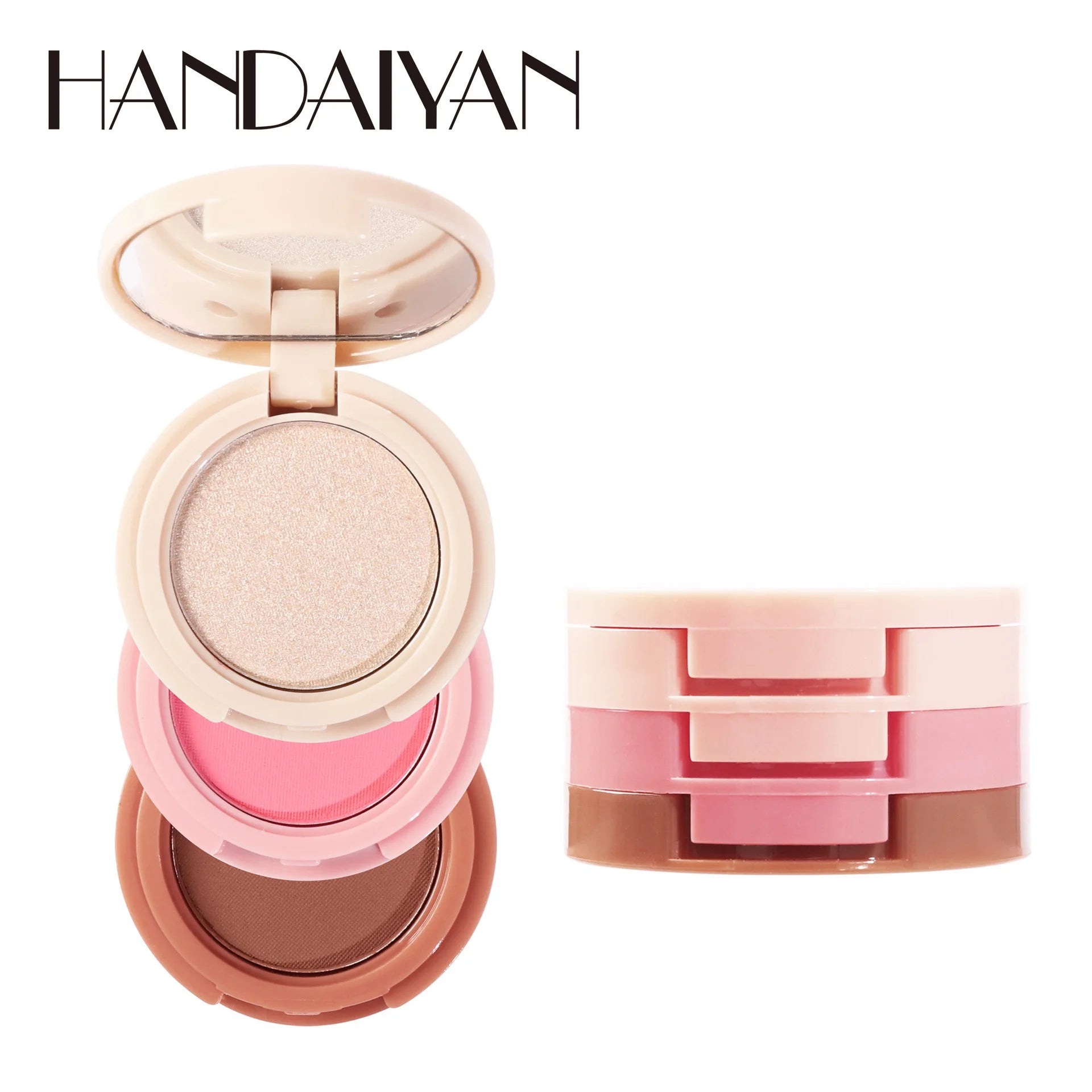 Handaiyan 3-in-1 Glow Palette – Eyeshadow, Highlighter & Blush in One Moonlight-Stone Compact with Glitter Shine - Beauty & Beyond