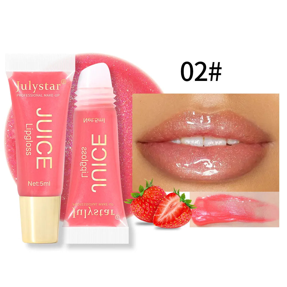 Glitter Plumping Lip Gloss Jelly Strawberry Moisturizer Fruit Lip Oil Transparent Fullness Lip Tint Gel Soft Tube Makeup LipCare - Beauty & Beyond