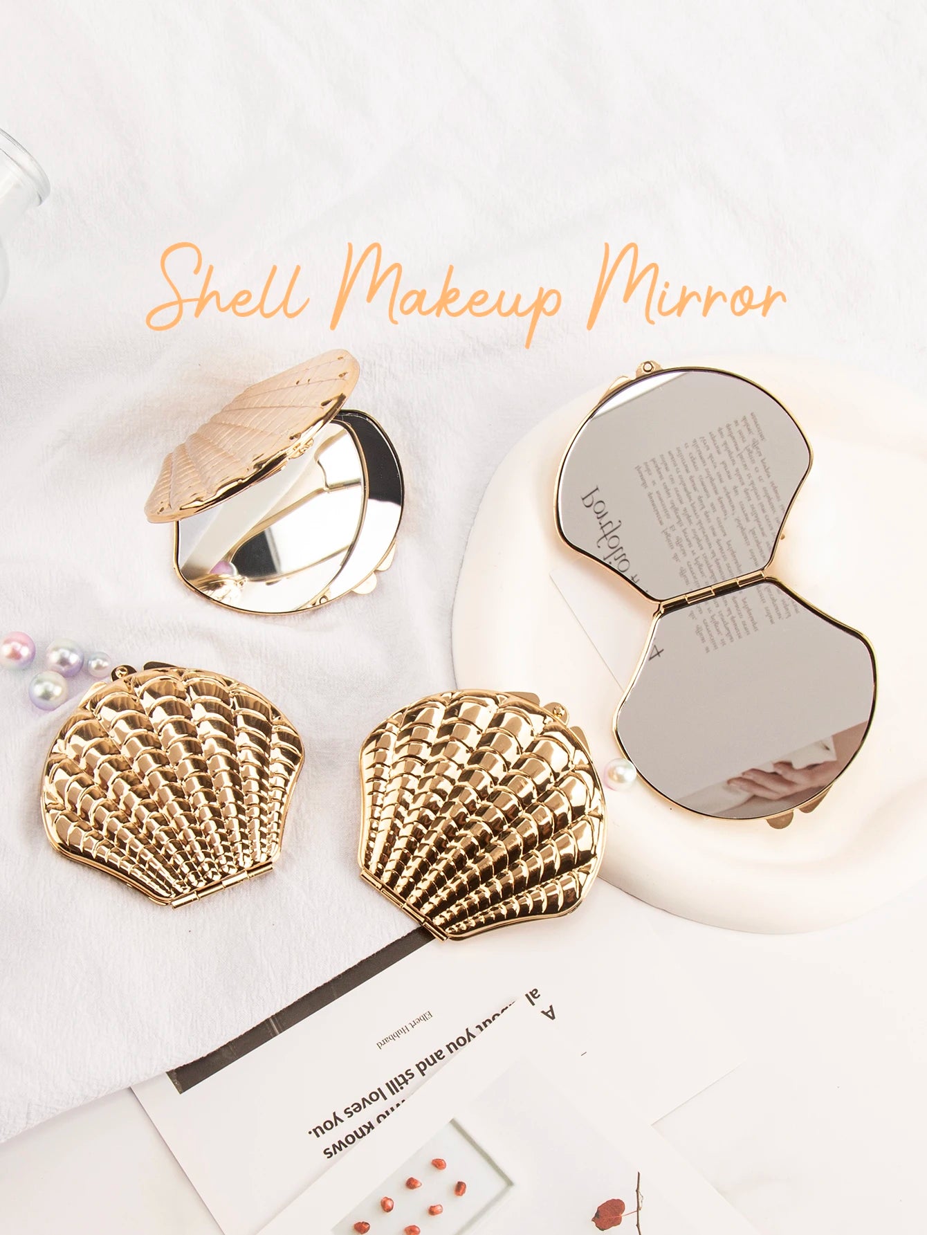 1PC Golden Shell Double-Sided Makeup Mirror - Portable, Gift for Girlfriend, Mum, Sister, Teacher - Beauty & Beyond