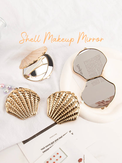 1PC Golden Shell Double-Sided Makeup Mirror - Portable, Gift for Girlfriend, Mum, Sister, Teacher - Beauty & Beyond