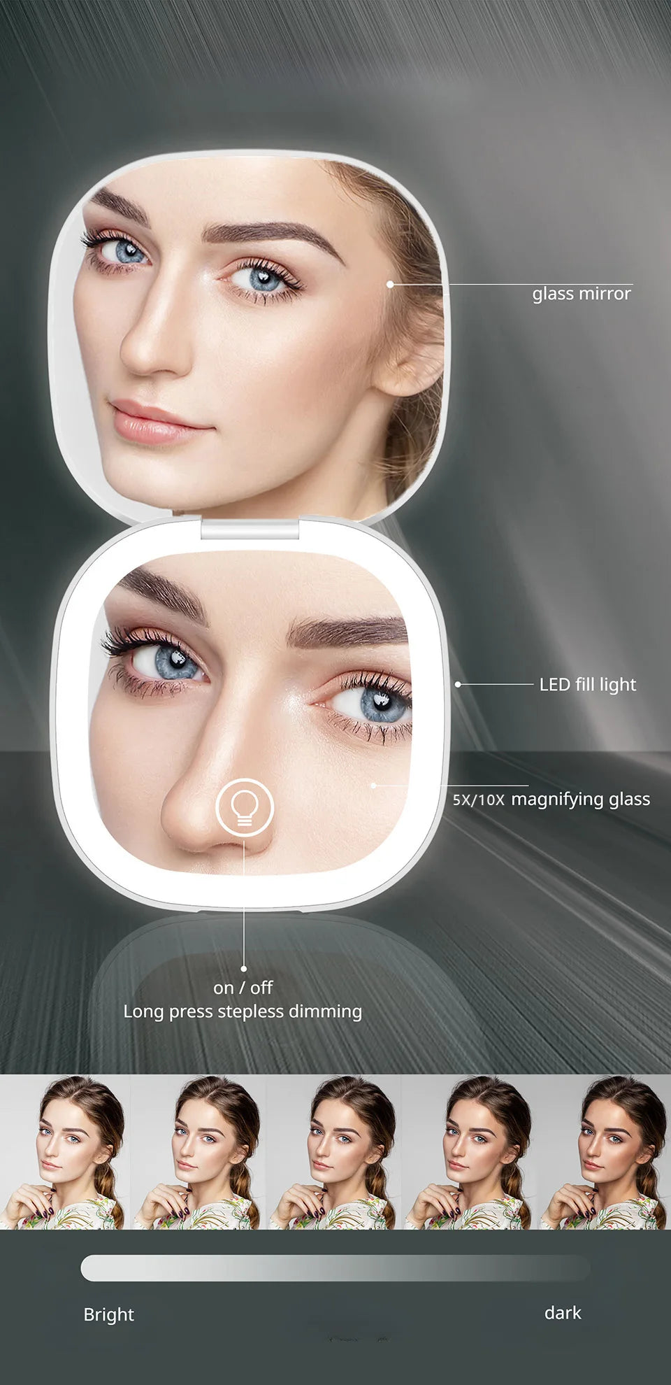 Mini Foldable LED Makeup Mirror - 5x/10x Magnification, Rechargeable, Compact - Beauty & Beyond