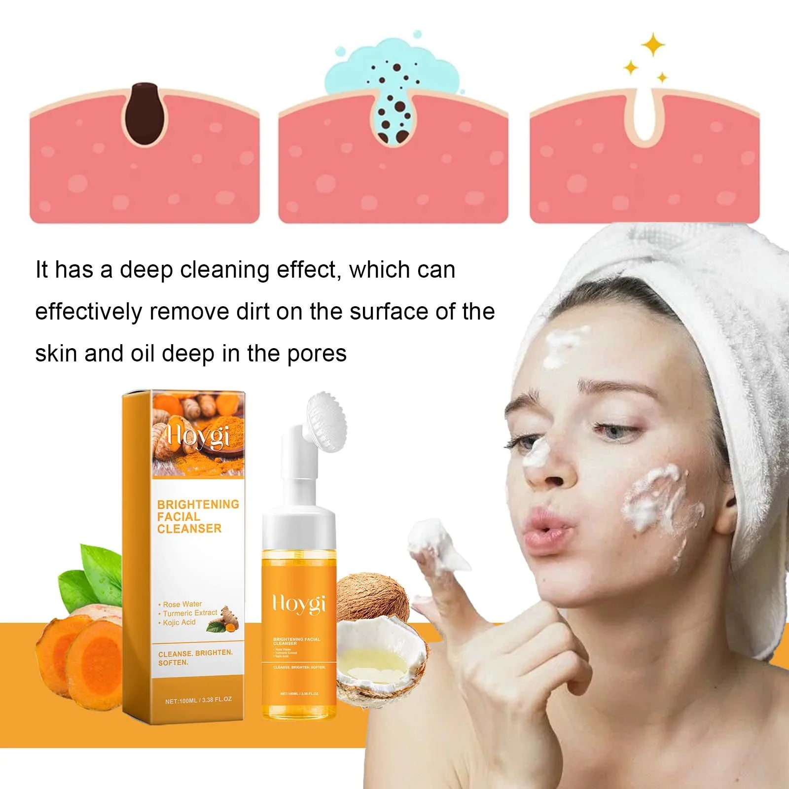 Turmeric Cleanser - Anti-Acne, Oil Control, Blackhead Remover, Brightening Foam Face Wash - Beauty & Beyond