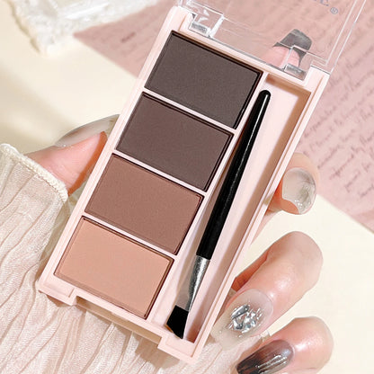 4-Color Eyebrow Powder Set – Gray & Brown Matte Tones | Long-Lasting Fill & Color Rendering with Brushes