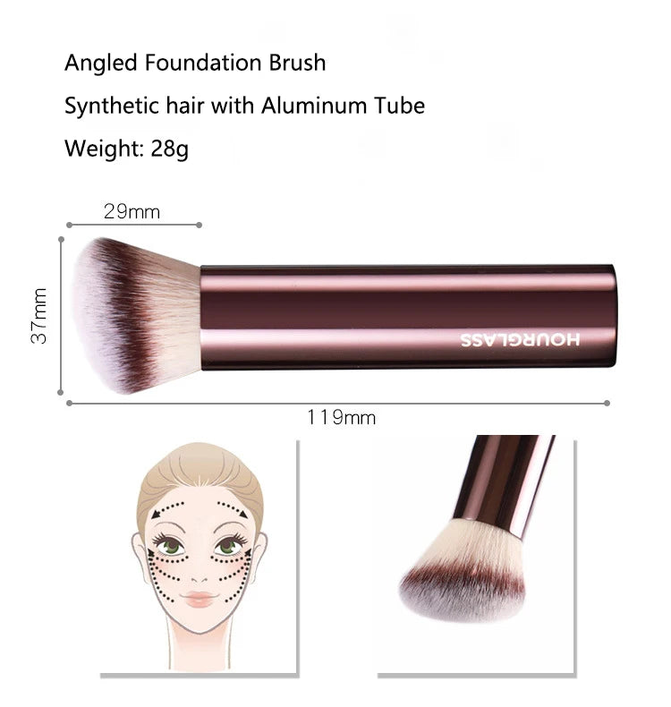 Angled Foundation Brush – Powder Makeup with Metal Handle & Aluminum Tube | High-Quality Cosmetic Tool