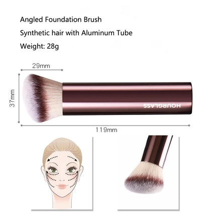 Angled Foundation Brush – Powder Makeup with Metal Handle & Aluminum Tube | High-Quality Cosmetic Tool