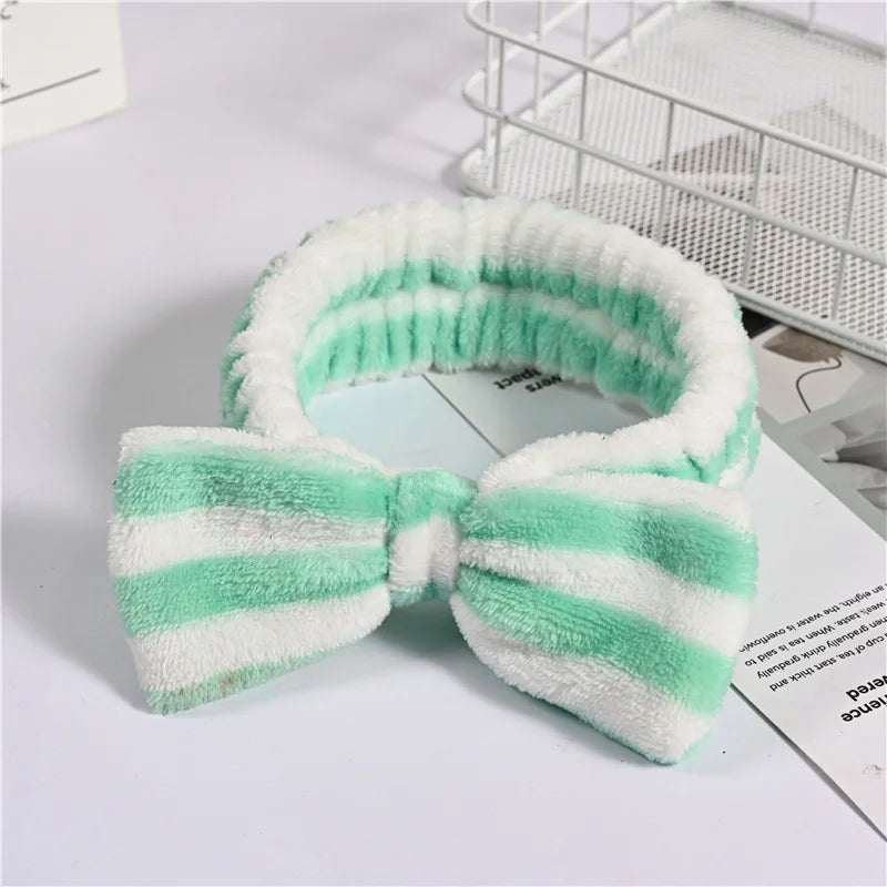 Spa Headband Bow - Soft Coral Fleece for Makeup, Shower, Face Washing, Hair Accessory