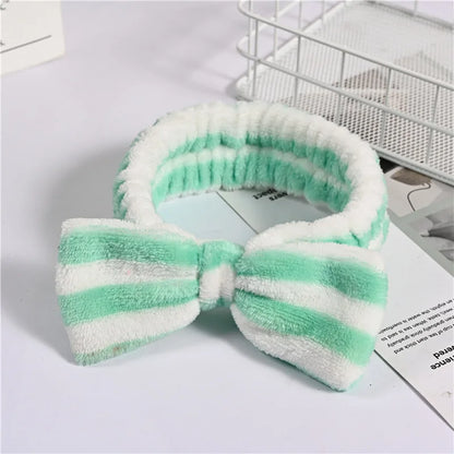 Spa Headband Bow - Soft Coral Fleece for Makeup, Shower, Face Washing, Hair Accessory
