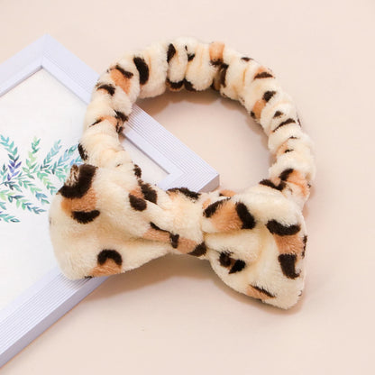 Leopard Spa Headband - Soft Coral Fleece, Cute Bow, Face Wash & Makeup Wrap for Women & Girls
