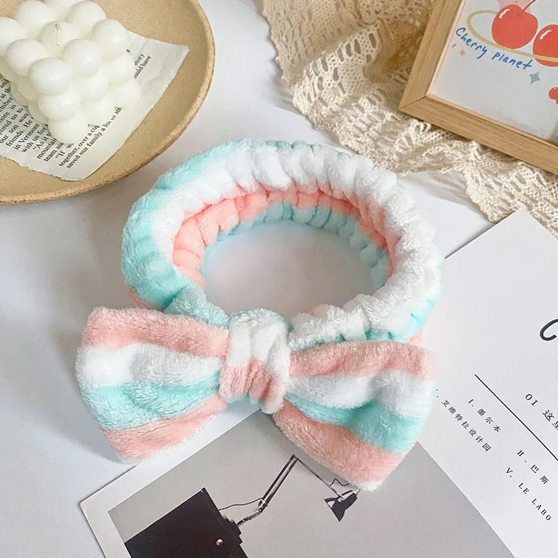 Spa Headband Bow - Soft Coral Fleece for Makeup, Shower, Face Washing, Hair Accessory