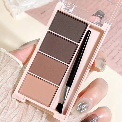 4-Color Eyebrow Powder Set – Gray & Brown Matte Tones | Long-Lasting Fill & Color Rendering with Brushes