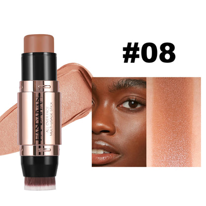 Double-Head Face Bronzer Contour Stick – Light & Dark, Long-Lasting, With Brush