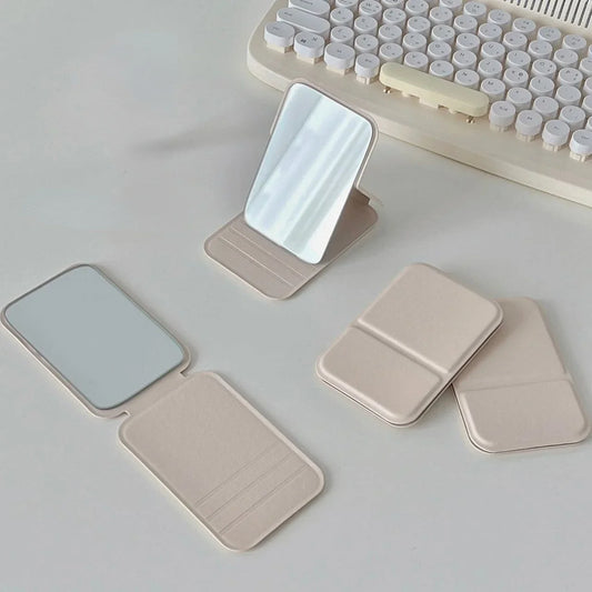 Desktop Makeup Mirror - Solid Color PU Leather, Portable, Foldable, Compact, Cute Pocket Mirror