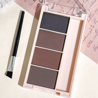 4-Color Eyebrow Powder Set – Gray & Brown Matte Tones | Long-Lasting Fill & Color Rendering with Brushes