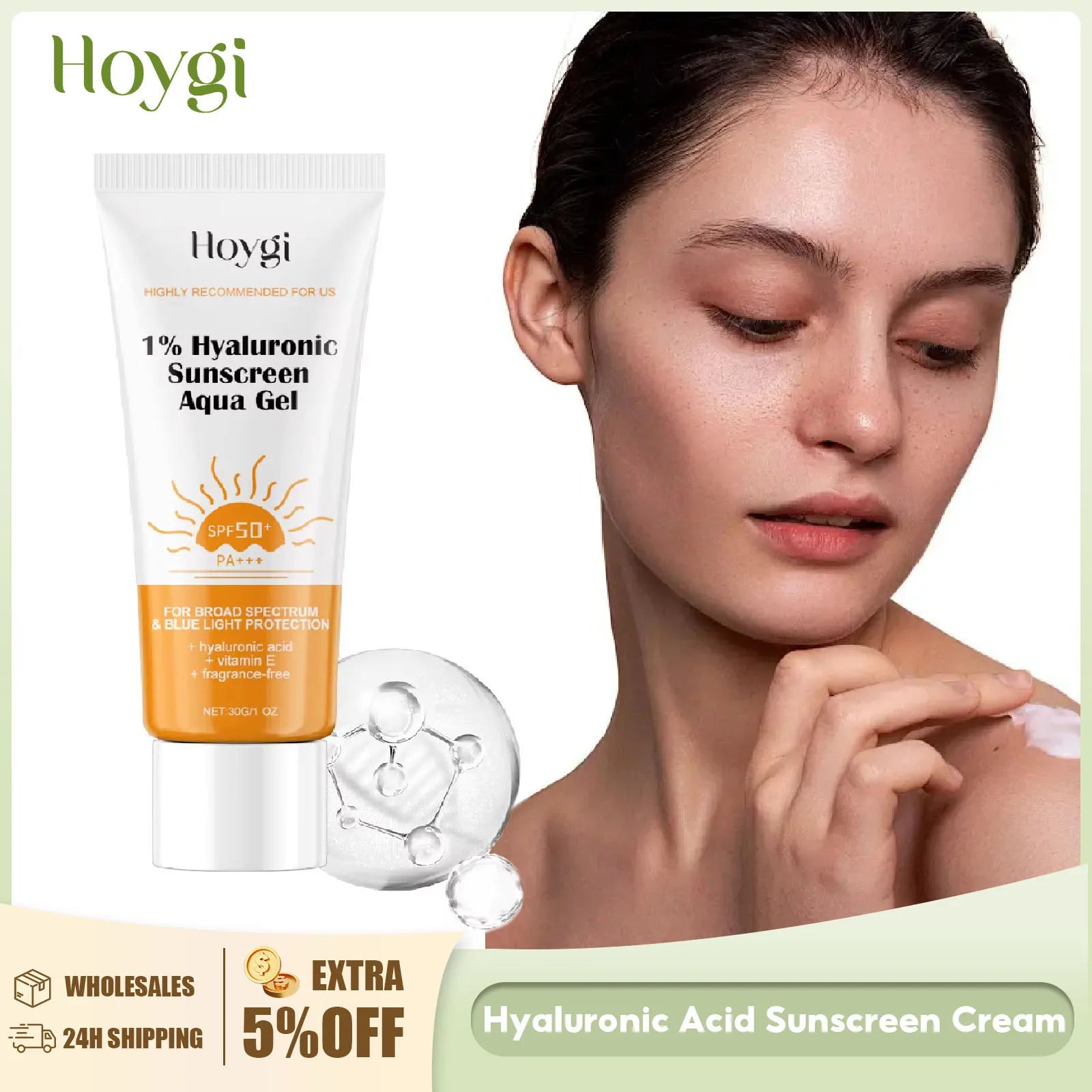 Hyaluronic Acid Sunscreen SPF50+ - Anti-Oxidant, Moisturizing, Waterproof, Sunblock Cream - Beauty & Beyond