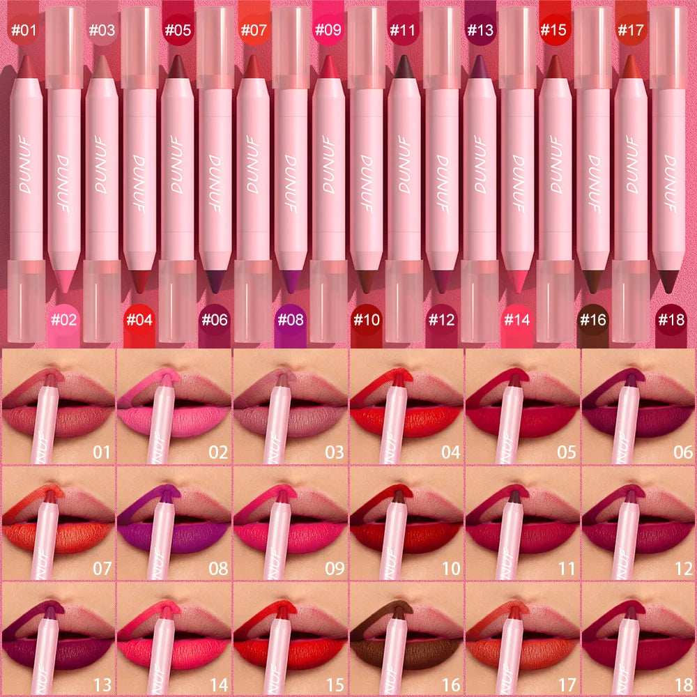 18-Color Lipstick Pencil Set – Waterproof Matte Tint & Lip Contour | Long-Lasting, Non-Stick Lipliner Pens