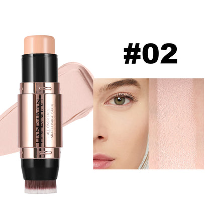 Double-Head Face Bronzer Contour Stick – Light & Dark, Long-Lasting, With Brush