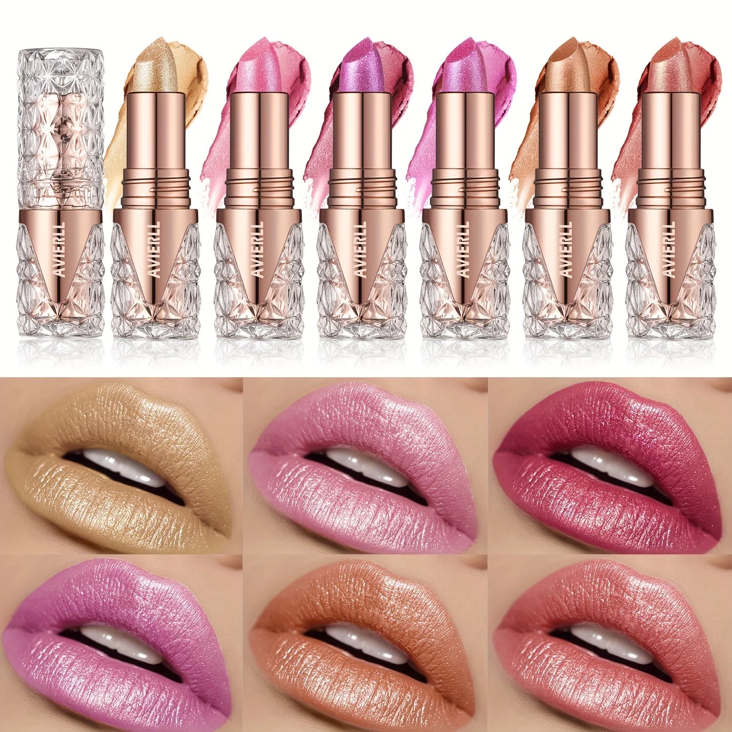 6 Colors 3-in-1 Pearlescent Sparkling Lipstick – Matte Glitter, Waterproof, Long-Lasting, Pearl Shine Lip Gloss, Shimmer Sexy Makeup - Beauty & Beyond
