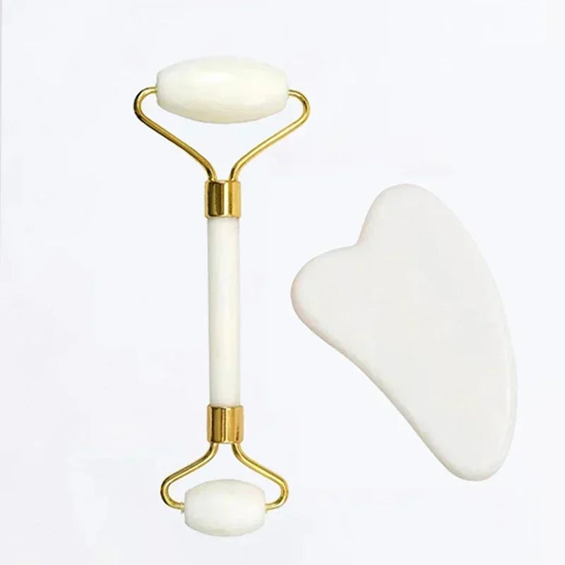 Natural Jade Roller & Gua Sha Set - Stone Massager for Face, Neck, Eye Care, Lifting, Spa Tools
