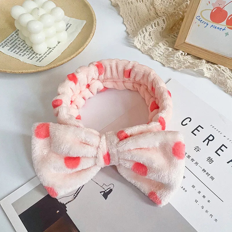 Spa Headband Bow - Soft Coral Fleece for Makeup, Shower, Face Washing, Hair Accessory