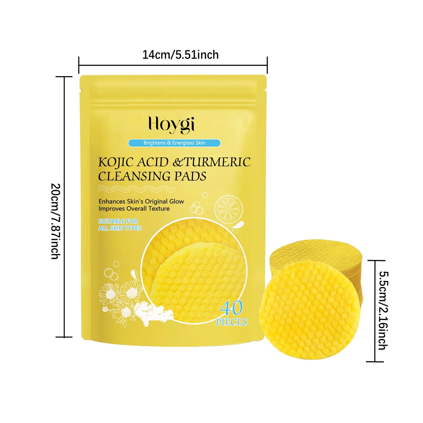 Turmeric & Kojic Acid Cleansing Pads – Pore Cleanser & Makeup Remover | Oil Control & Brightening Facial Sponge