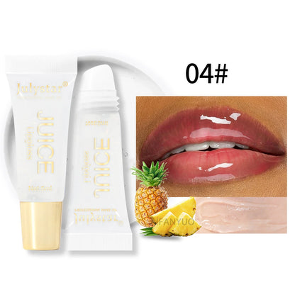 Glitter Plumping Lip Gloss Jelly Strawberry Moisturizer Fruit Lip Oil Transparent Fullness Lip Tint Gel Soft Tube Makeup LipCare - Beauty & Beyond