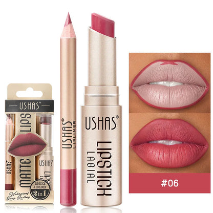 USHAS 12-Color Lip Liner + Lipstick Set – Easy Coloring, Matte, Long-Lasting Nude & Red Lipstick - Beauty & Beyond