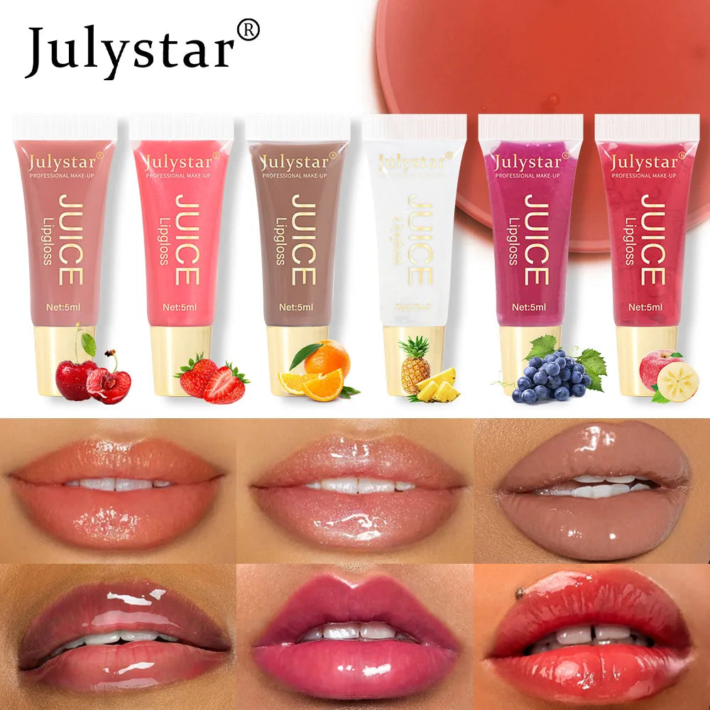 Glitter Plumping Lip Gloss Jelly Strawberry Moisturizer Fruit Lip Oil Transparent Fullness Lip Tint Gel Soft Tube Makeup LipCare - Beauty & Beyond
