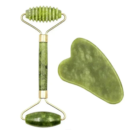 Natural Jade Roller & Gua Sha Set - Stone Massager for Face, Neck, Eye Care, Lifting, Spa Tools