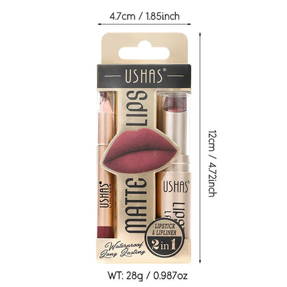 USHAS 12-Color Matte Lipstick Set – Waterproof & Long-Lasting | Lipstick + Lip Liner, Non-Stick Easy Coloring