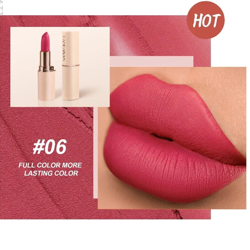 Deep Red Matte Lipstick – 8 Colors, Waterproof, Non-Stick Cup, Velvet Finish for Easy Application - Beauty & Beyond