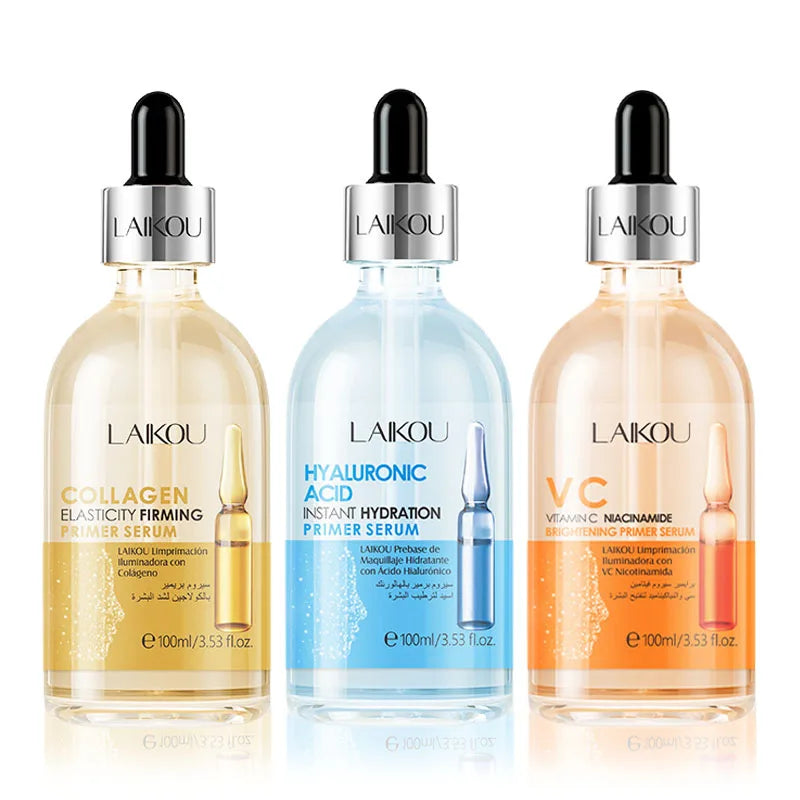 LAIKOU Vitamin C Face Serum – 100ml Primer Essence | Hyaluronic Acid & Collagen for Brightening, Firming & Moisturizing