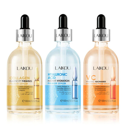 LAIKOU Vitamin C Face Serum – 100ml Primer Essence | Hyaluronic Acid & Collagen for Brightening, Firming & Moisturizing