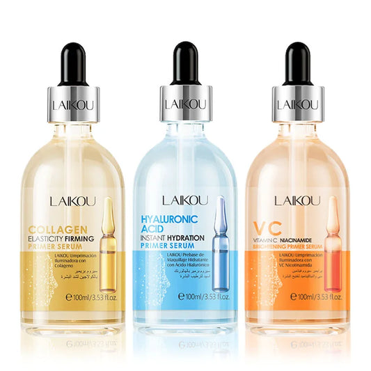 LAIKOU Vitamin C Face Serum – 100ml Primer Essence | Hyaluronic Acid & Collagen for Brightening, Firming & Moisturizing