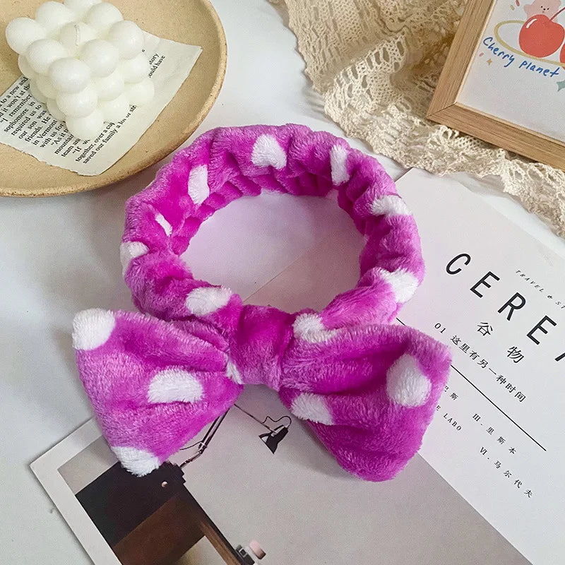 Spa Headband Bow - Soft Coral Fleece for Makeup, Shower, Face Washing, Hair Accessory
