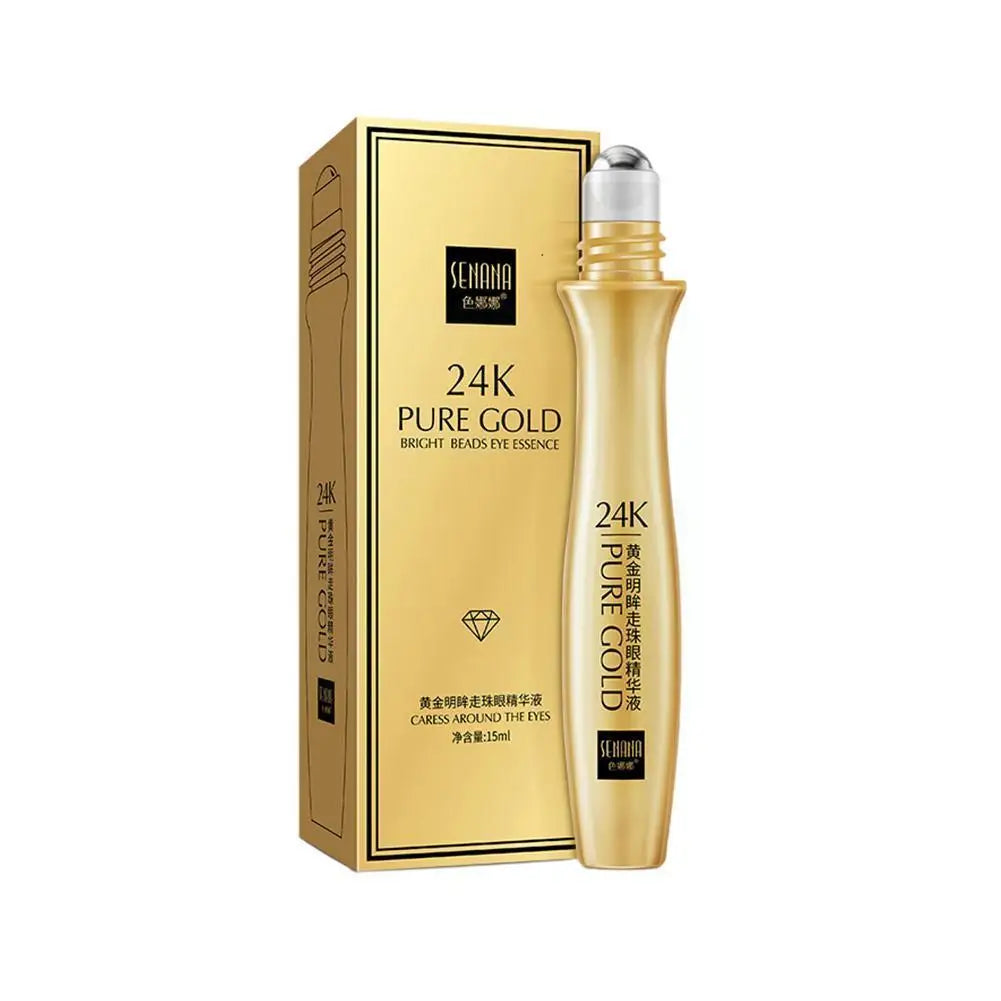 24K Gold Bright Eye Roller Eye Cream Hydrating Moisturizing Eye Serum Eye Care Dark Circles Removal Anti Eye Bags 15ml L2P8 - Beauty & Beyond