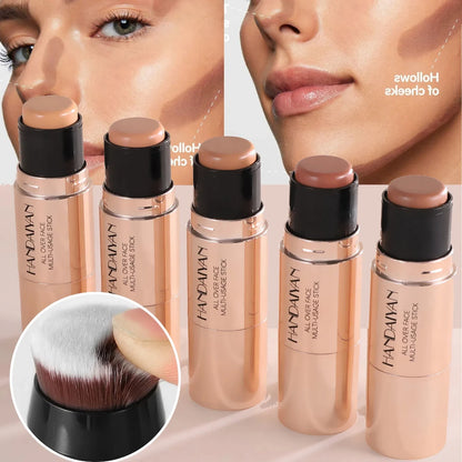 Double-Head Face Bronzer Contour Stick – Light & Dark, Long-Lasting, With Brush