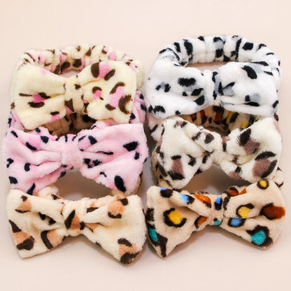 Leopard Spa Headband - Soft Coral Fleece, Cute Bow, Face Wash & Makeup Wrap for Women & Girls