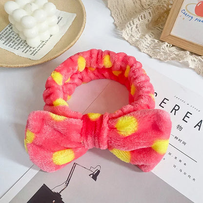 Spa Headband Bow - Soft Coral Fleece for Makeup, Shower, Face Washing, Hair Accessory