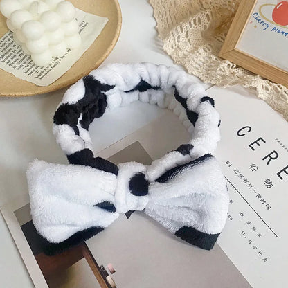 Spa Headband Bow - Soft Coral Fleece for Makeup, Shower, Face Washing, Hair Accessory