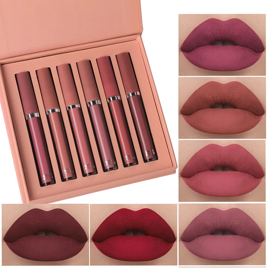 Holiday Gift Box 6PC Set – Matte Velvet Lip Gloss, Waterproof, Moisturizing, Long-Lasting Liquid Lipstick - Beauty & Beyond