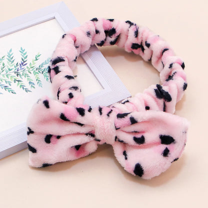 Leopard Spa Headband - Soft Coral Fleece, Cute Bow, Face Wash & Makeup Wrap for Women & Girls