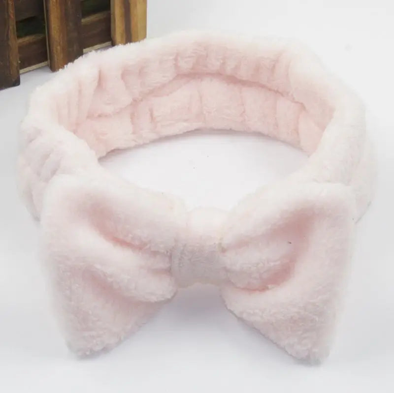 Spa Headband Bow - Soft Coral Fleece for Makeup, Shower, Face Washing, Hair Accessory