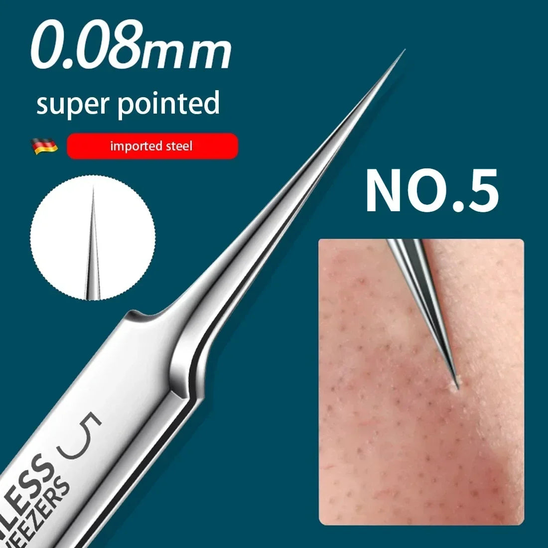 German Ultra-Fine No. 5 Blackhead & Pimple Remover - Acne Needle Tool, Beauty Tweezers - Beauty & Beyond